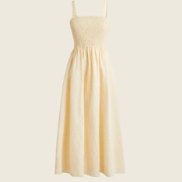 J.Crew women’s smocked beach dress in yellow size small linen cotton blend midi - Picture 1 of 5